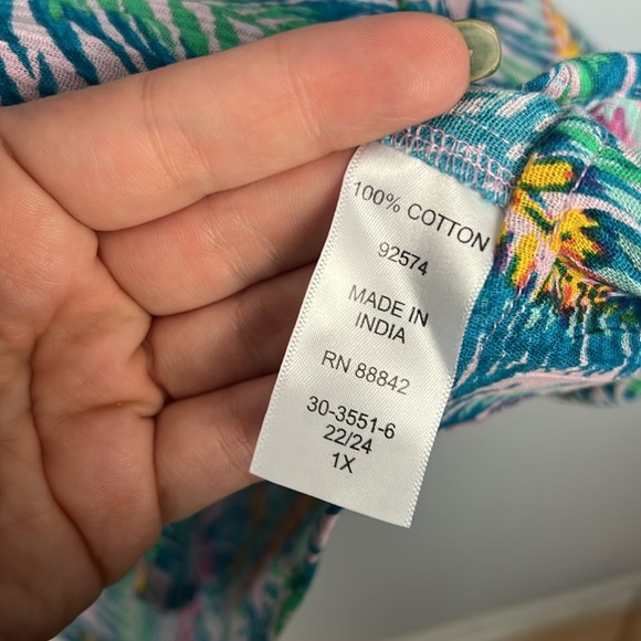 Woman Within NWT plus size 22/24 tropical pattern pleated cotton tunic - Picture 5 of 10